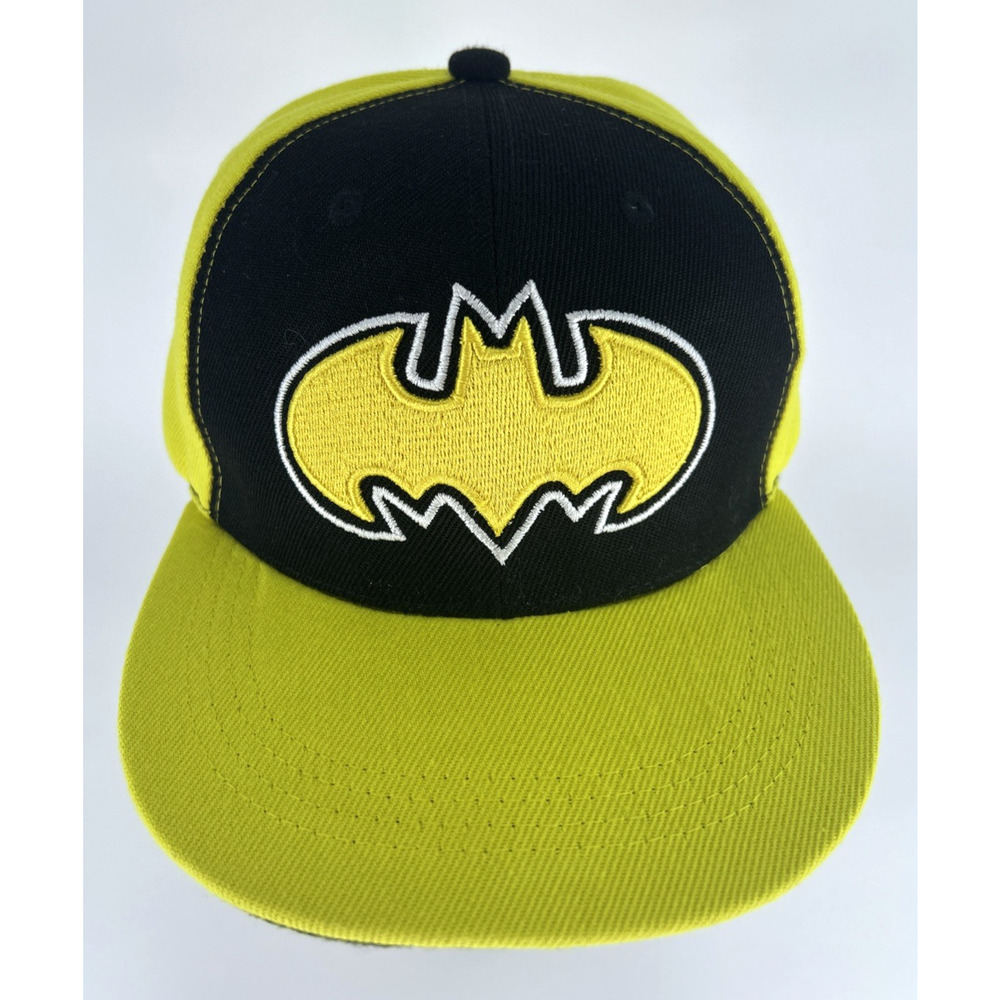 Six Flags Batman Baseball Embroidered Cap Snap Back Adult Yellow Black Flat Lid